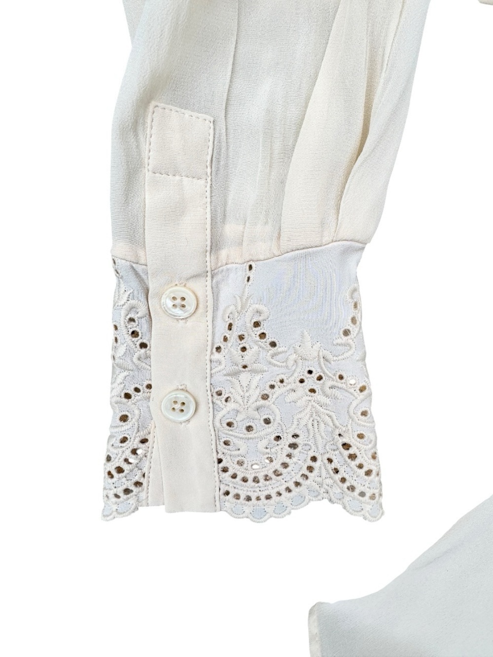 Reiss Jules Ruffle Trim Satin Blouse Ivory Cream Long Sleeve US 4 NWOT - Picture 3 of 8